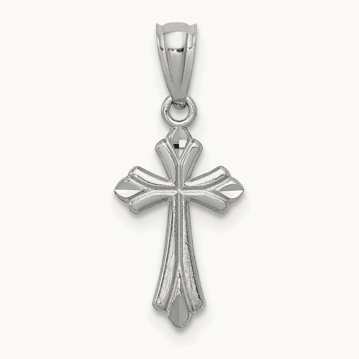 Budded Cross Charm — 14K White Gold, 21mm