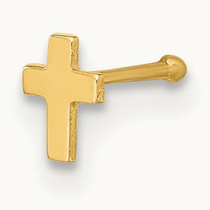 22 Gauge Polished Cross Nose Stud, 14K