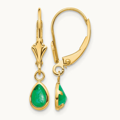 6x4mm Emerald/May Earrings — 14K Yellow Gold