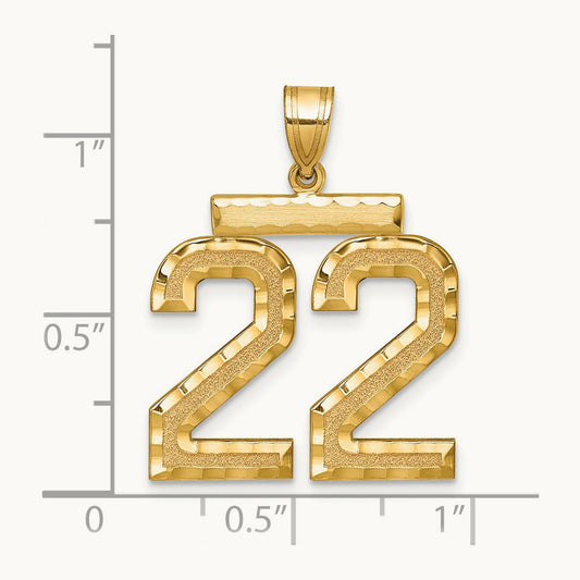 Large Brushed Diamond-cut Number 22 Charm, 14K