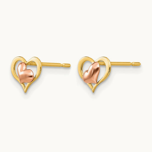 & Rose Gold Madi K Children's Heart Post Earrings, 14K Yellow