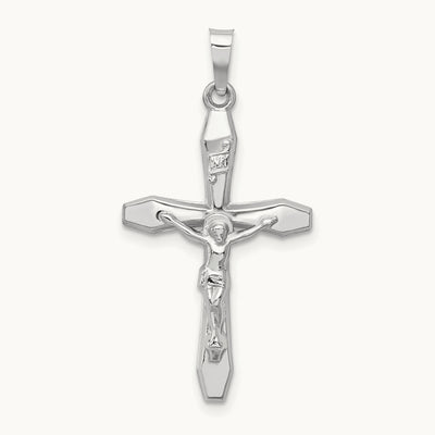 Polished INRI Crucifix Pendant, 14K White Gold