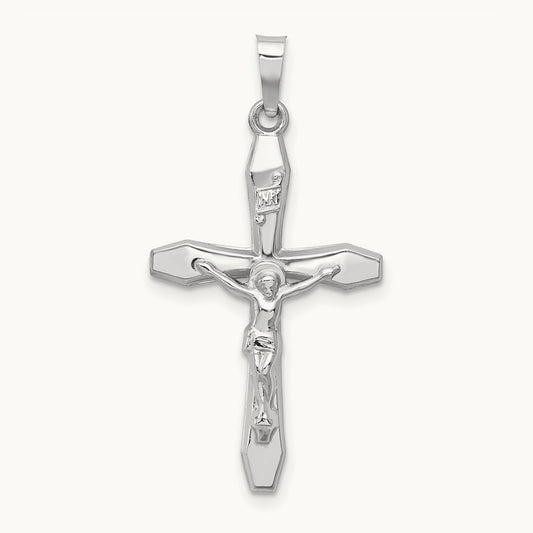 Polished INRI Crucifix Pendant, 14K White Gold