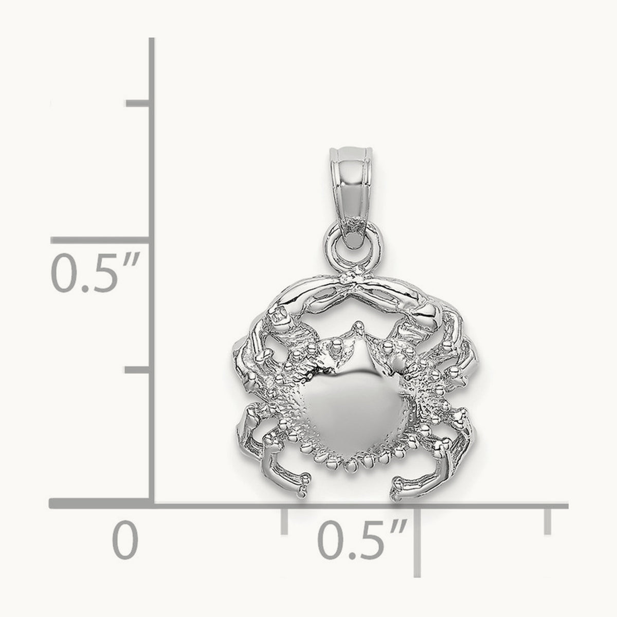 Solid Polished Open-Backed Crab Pendant — 14K White Gold