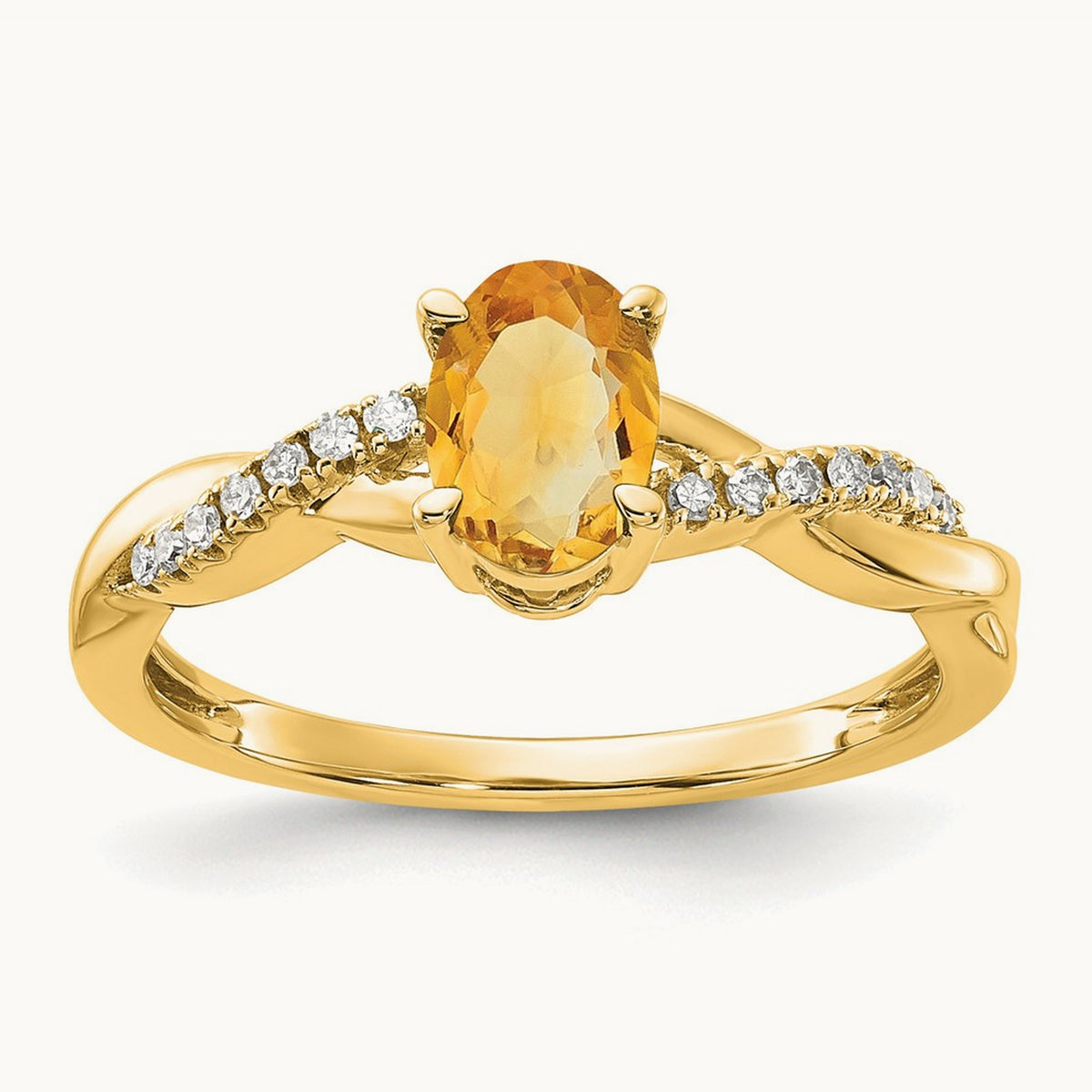 Oval Citrine and Diamond Ring — 14K Yellow Gold, 0.084 ct, 7