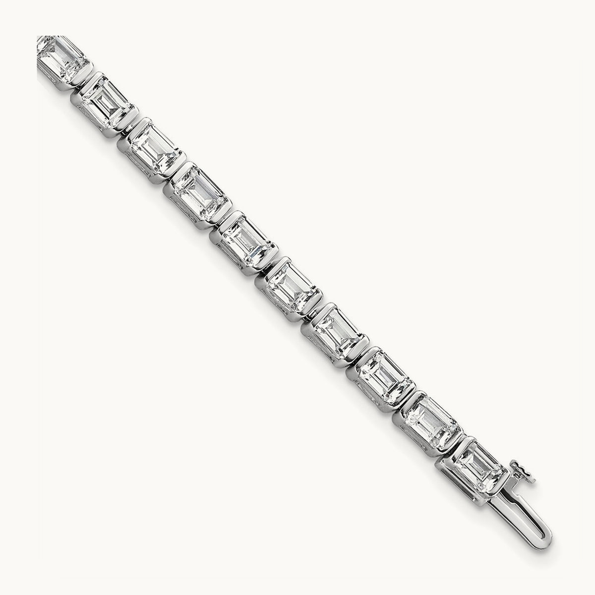 Emerald Bezel Tennis Bracelet, 10.00 ct tw Lab-Grown Diamond — 14K White Gold