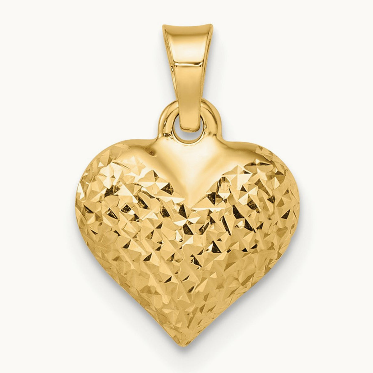 Polished Diamond-cut Medium Puffed Heart Pendant, 14K