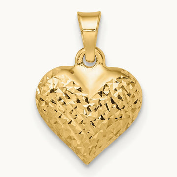 Polished Diamond-cut Medium Puffed Heart Pendant, 14K
