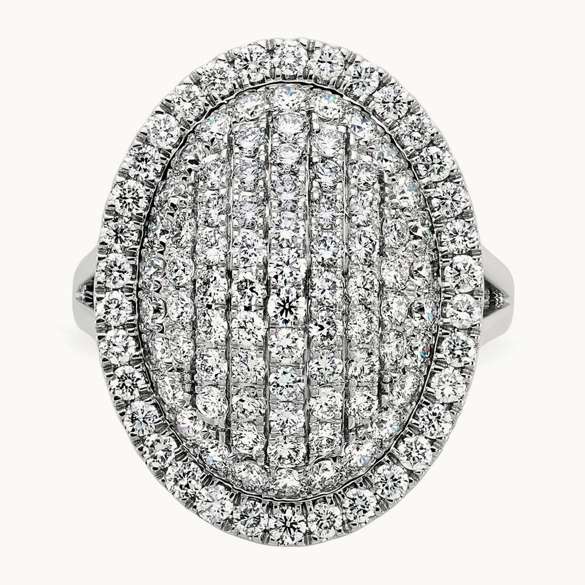 Oval Pavé Cluster Fashion Ring — 14K White Gold, 7