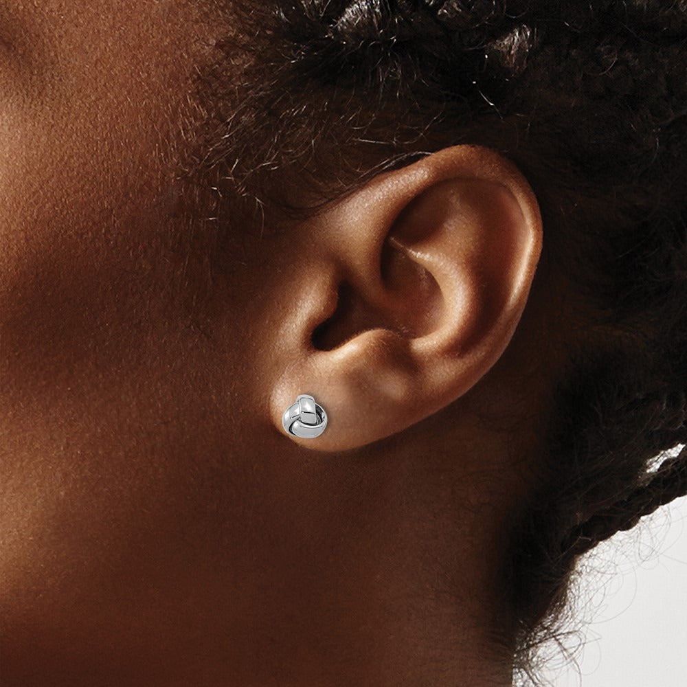 Polished Love Knot Post Earrings — 14K White Gold, 6.5mm