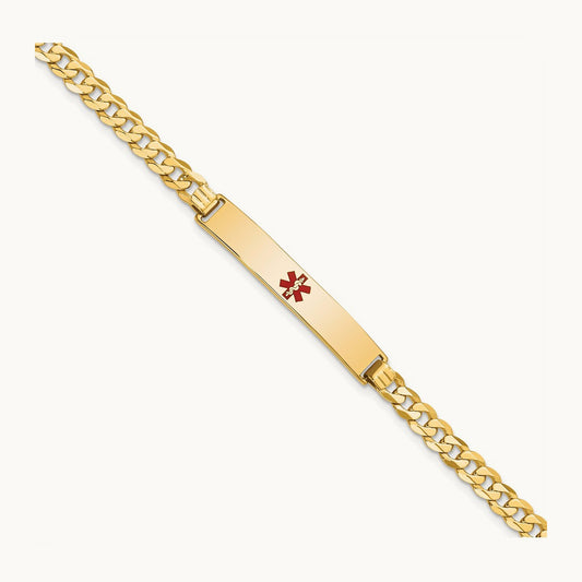 Medical Red Enamel Flat Curb Link ID Bracelet, 14K