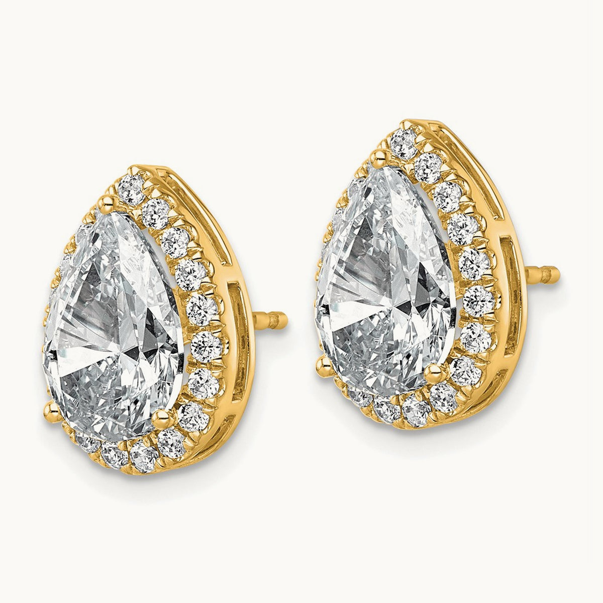 Pear Halo Post Earrings, 1.25-6.75 ct tw Lab-Grown Diamond — 4 5/8 ct, VS (Best), 14K Yellow Gold