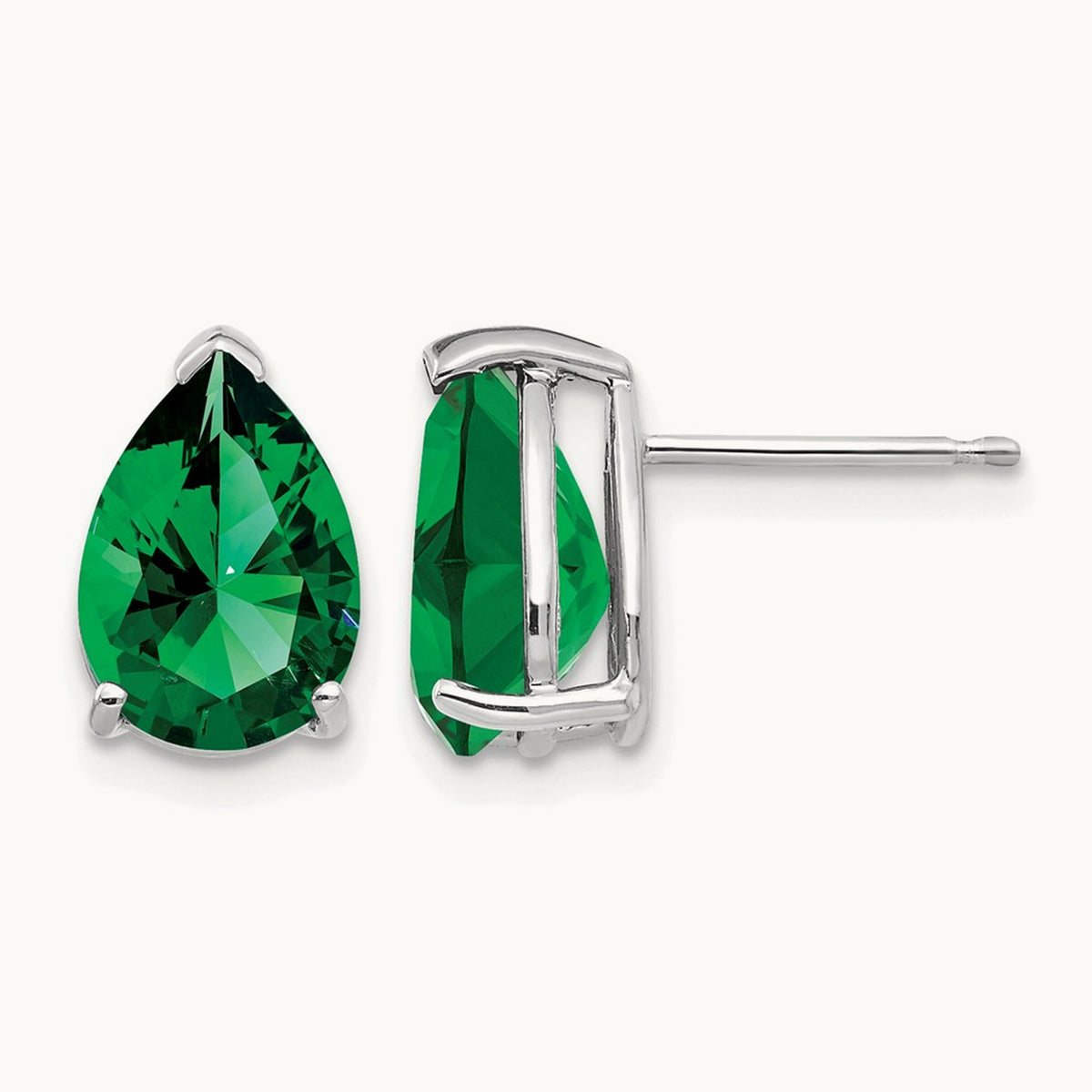 Mount St. Helens Pear Stud Earrings, 14K White Gold