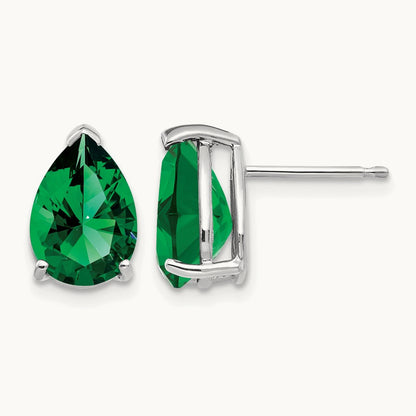 Mount St. Helens Pear Stud Earrings, 14K White Gold