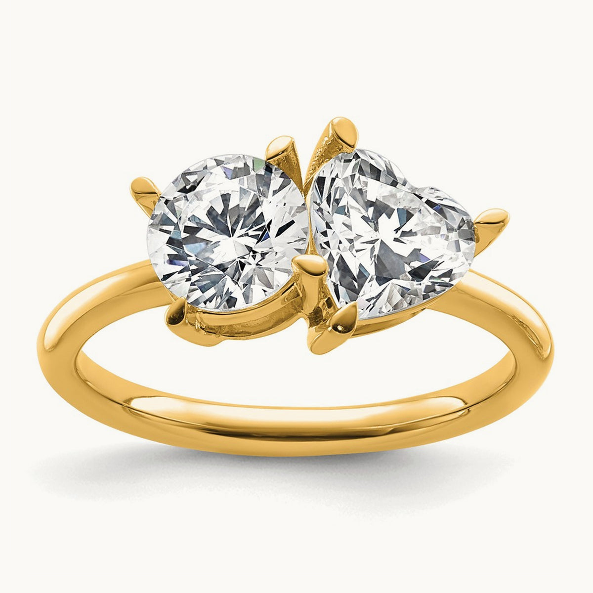 Round & Heart 2 Stone Engagement Ring, 2.00 ct tw Lab-Grown Diamond — 14K Yellow Gold