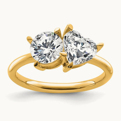 Round & Heart 2 Stone Engagement Ring, 2.00 ct tw Lab-Grown Diamond — 14K Yellow Gold