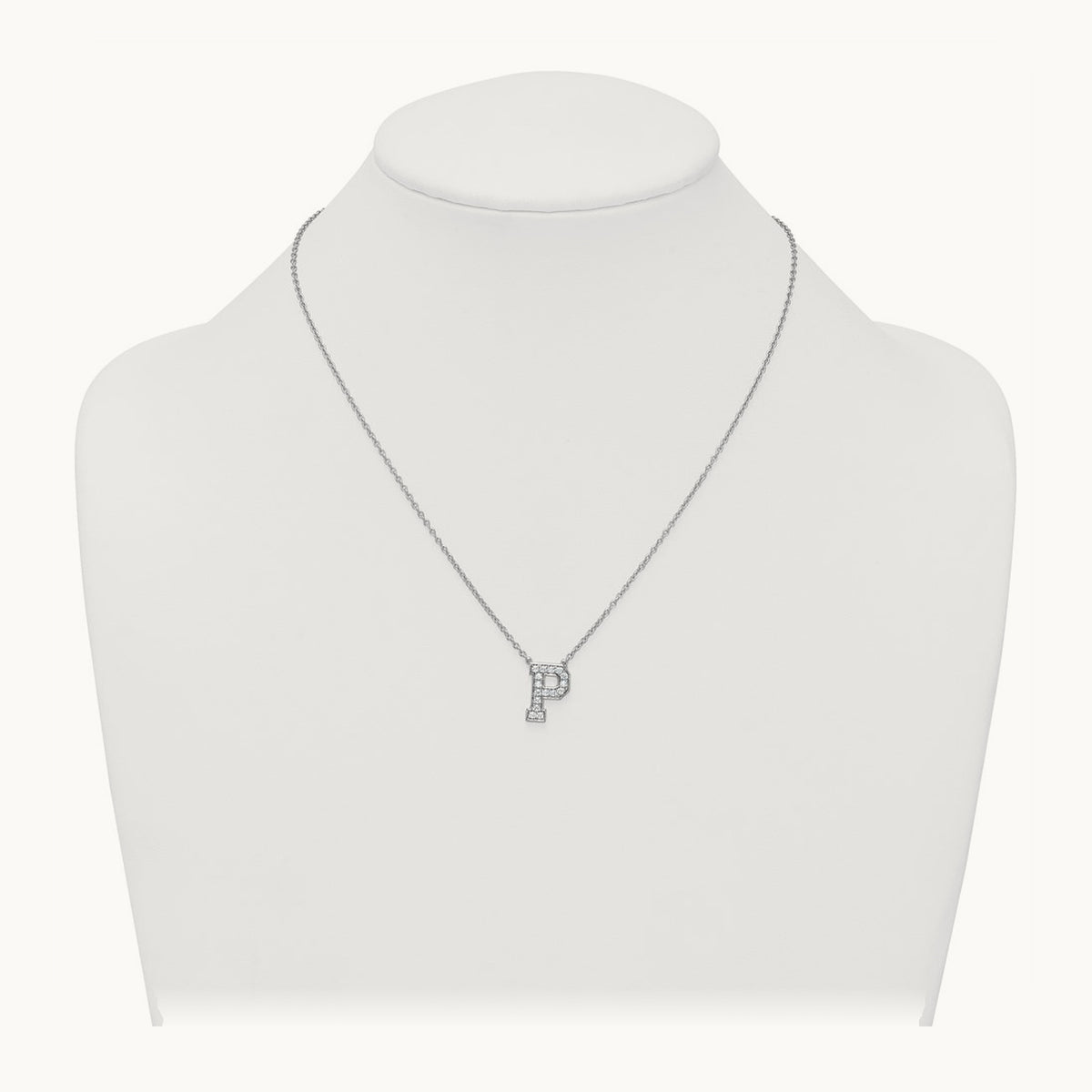 Initial Necklace — 14K White Gold, P, 3/8 ct