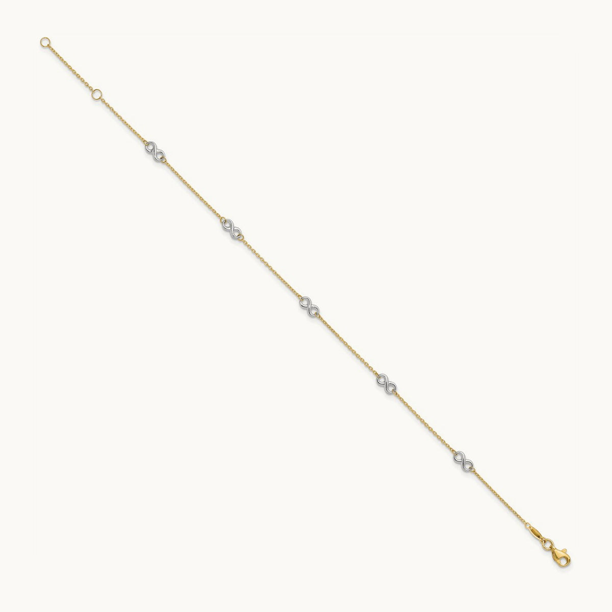 Polished Infinity 9in Plus 1 in ext. Anklet, 14K Two-tone