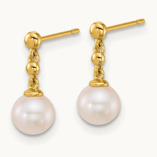 Polished Freshwater Cultured Pearl Post Dangle Earrings, 14K
