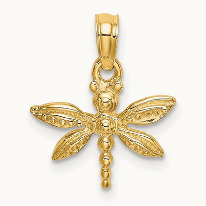2-D Mini Dragonfly w/Solid Wings Charm, 14K