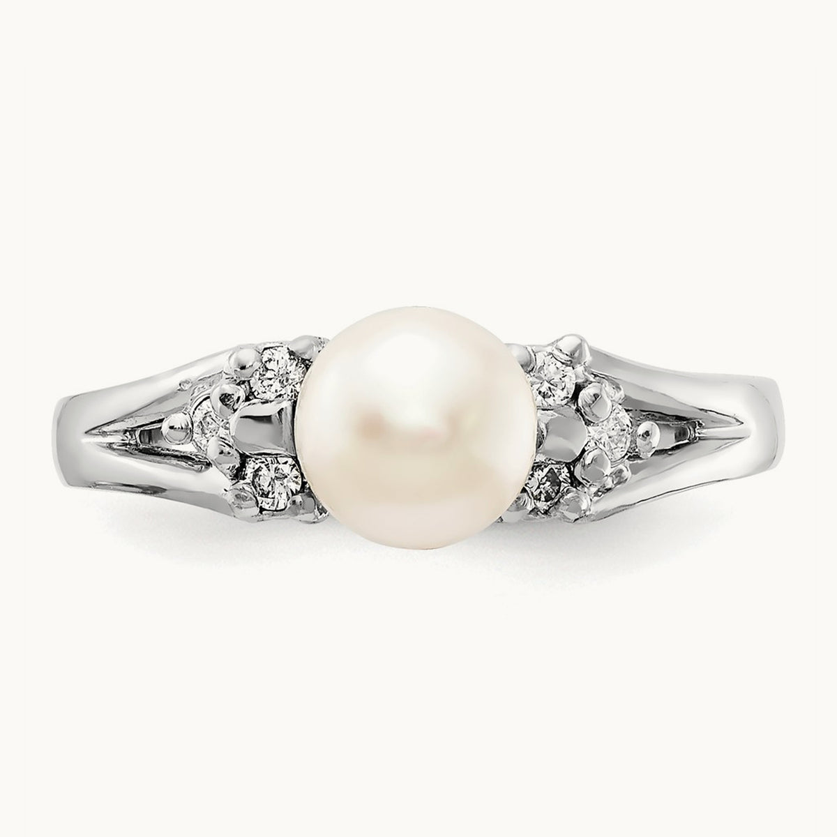 FW Cultured Pearl AA Diamond ring, 6mm, 14K White Gold