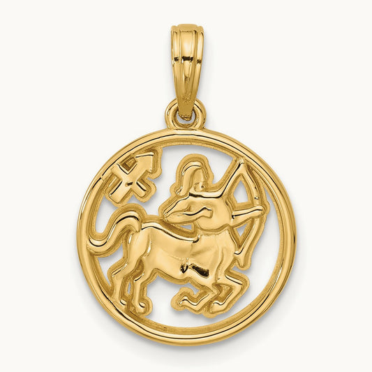 Polished Round Sagittarius Pendant, 14K