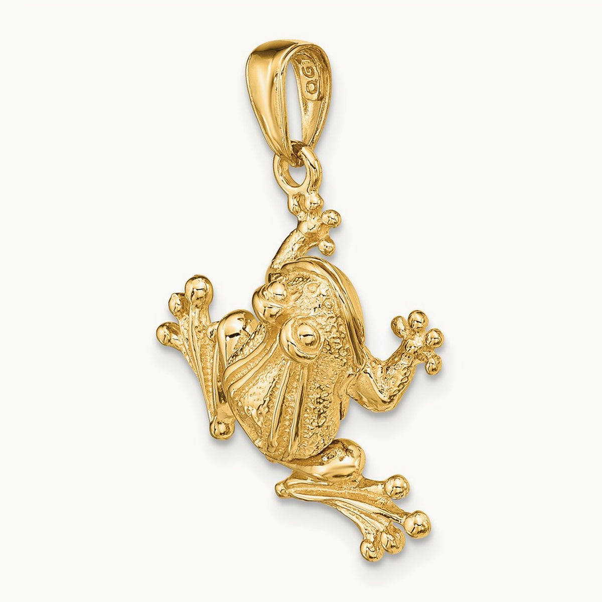 Solid Polished 3-D Moveable Frog Pendant, 14K
