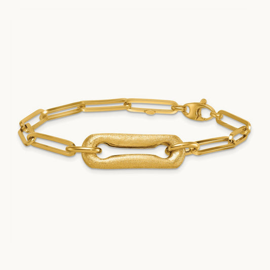 Polished And Brushed Paperclip Link 7.75in Bracelet, 14K