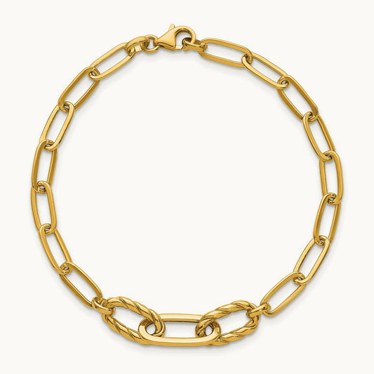 Polished Fancy 7.5in Paperclip Bracelet, 14K
