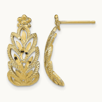 D/C Leaf Pattern Post Earrings, 14K
