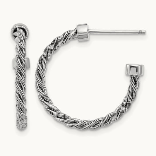 SS RH-pltd Polished and Twisted Post J-Hoop Earrings, 22mm — Leslie's