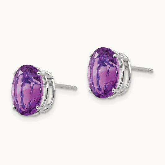 10x8mm Oval Amethyst Earrings, 14K White Gold
