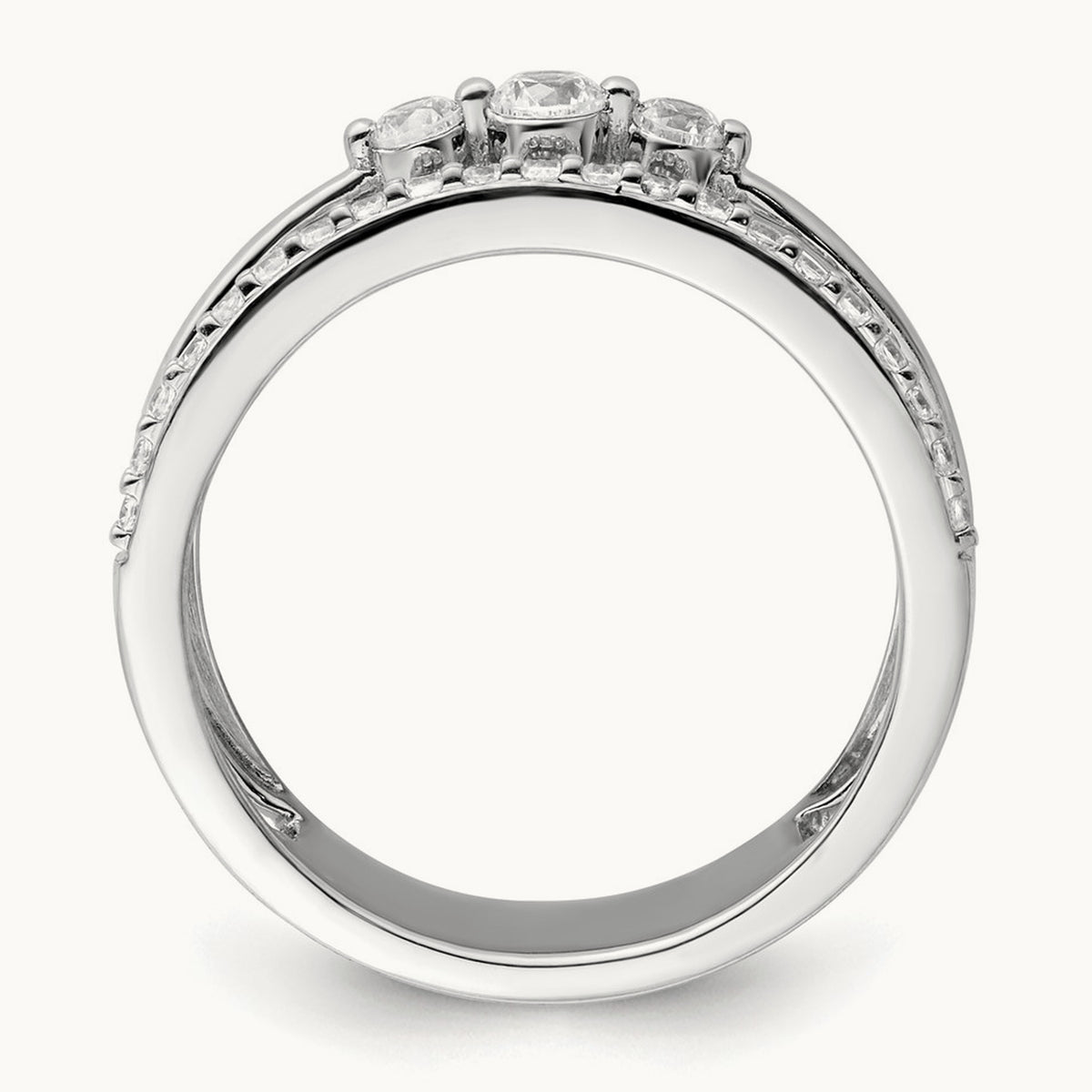 Polished Diamond Double Band Fashion Ring, 14K White Gold