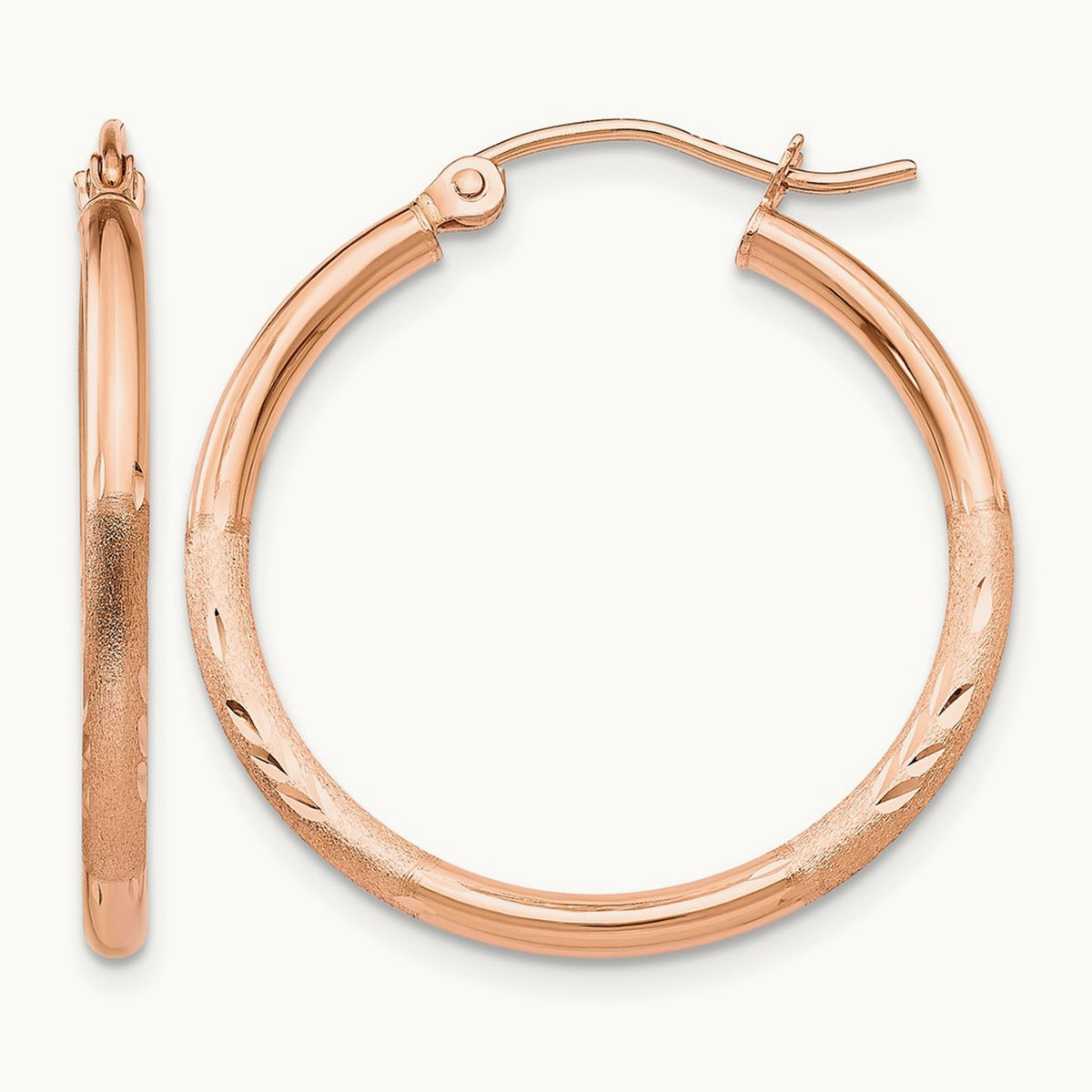 Lightweight Satin Diamond Cut Hoop Earrings — 25mm