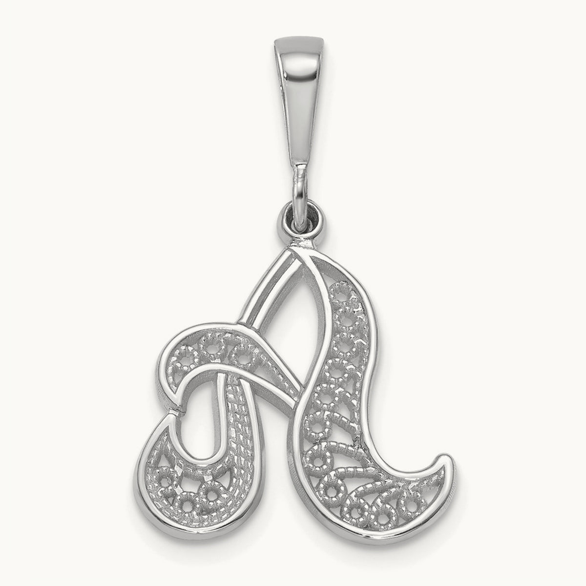 Solid Polished Script Filigree Initial Pendant — A