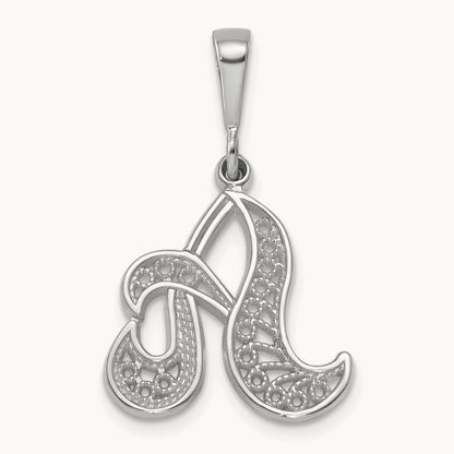 Solid Polished Script Filigree Initial Pendant — A