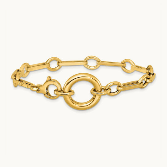 Polished 7.75in Fancy Link with Circle Bracelet, 14K