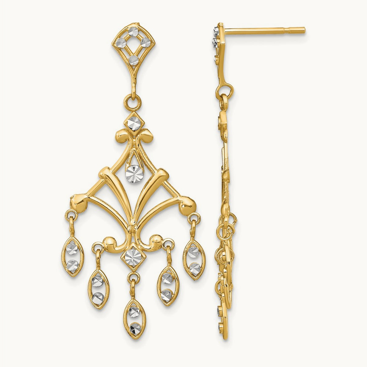 w/Rhodium D/C Chandelier Style Dangle Earrings, 14K