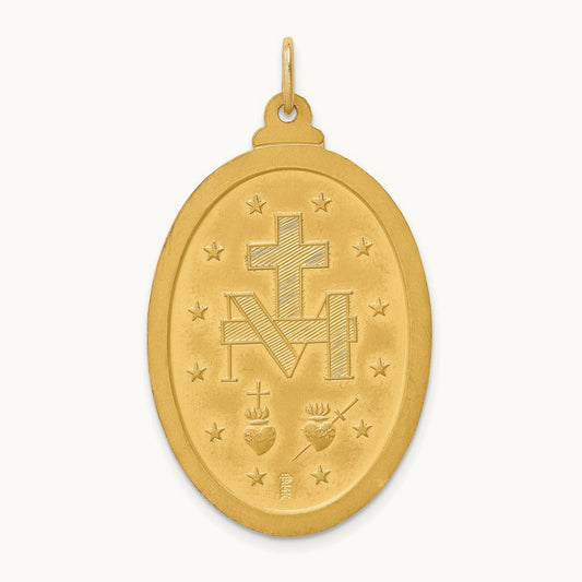 Solid Polished/Satin Large Oval Miraculous Medal, 14K