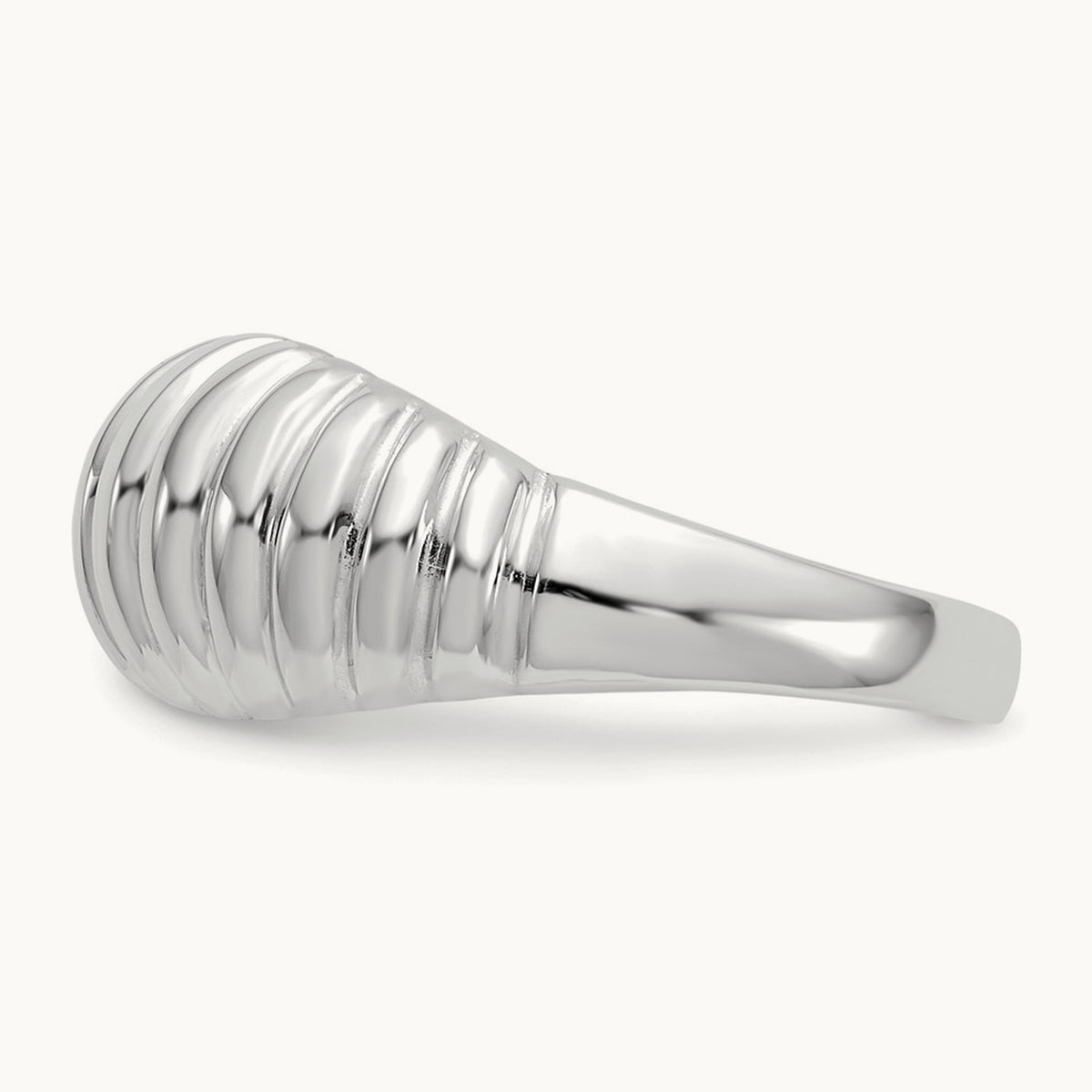 High Polished Ribbed Dome Ring — 14K White Gold, 7