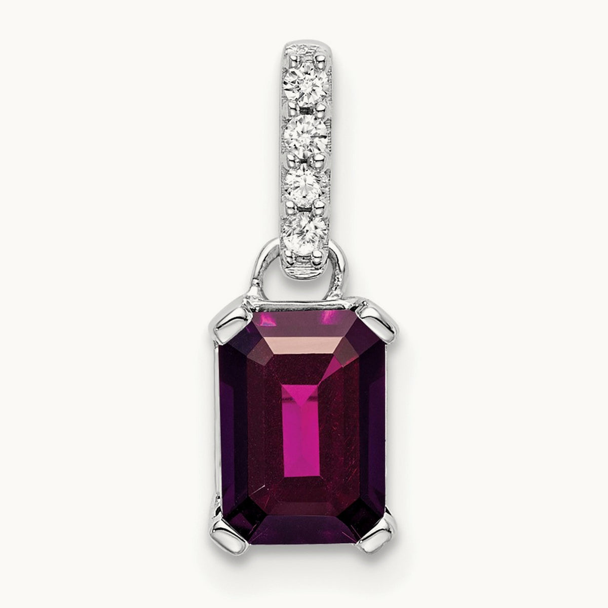 Rhodolite Garnet and Diamond Pendant — 14K White Gold