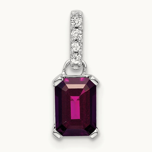 Rhodolite Garnet and Diamond Pendant — 14K White Gold