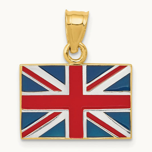 w/Rhodium Solid Enameled United Kingdom Flag Pendant, 14K