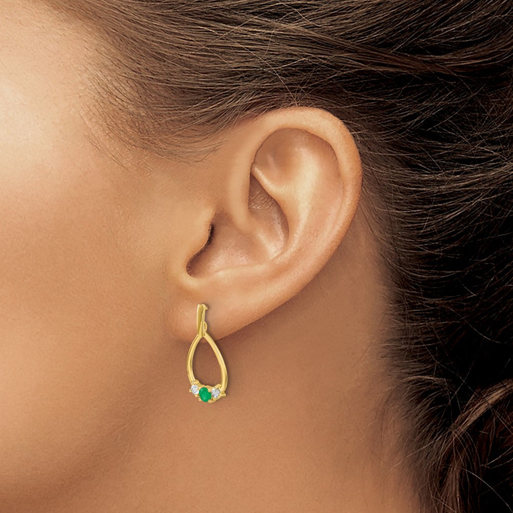 Created Emerald Dangle Post Earrings, 0.25 ct tw Lab-Grown Diamond — 14K Yellow Gold