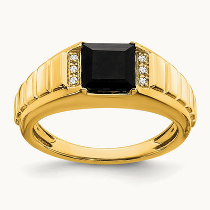 Square Onyx and Diamond Men's Ring — 14K Yellow Gold