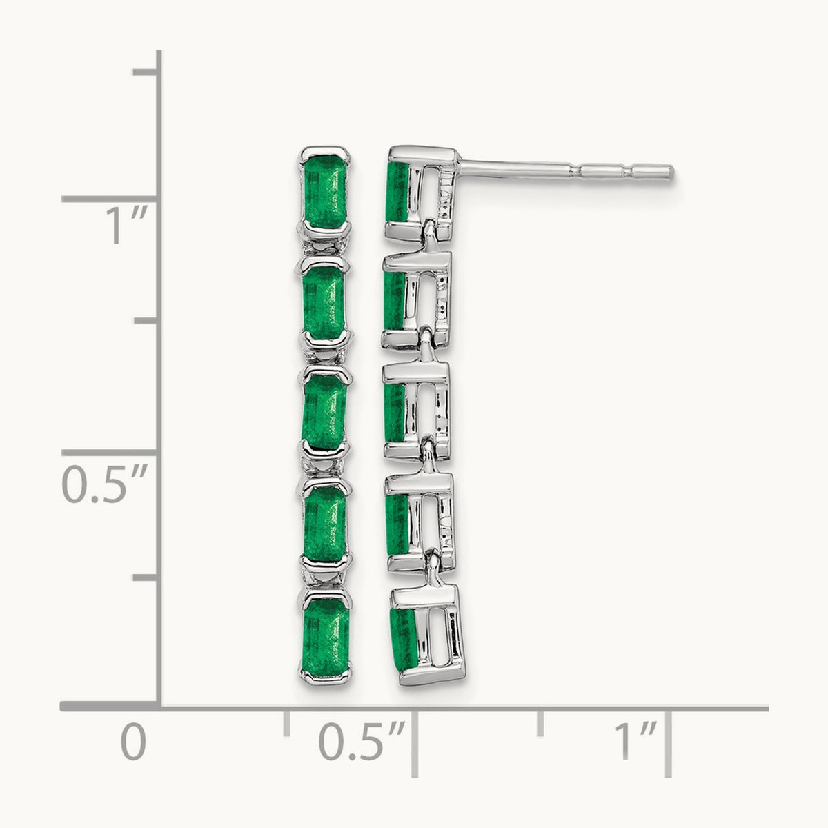 Emerald 5-stone Dangle Earrings, 14K White Gold
