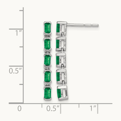 Emerald 5-stone Dangle Earrings, 14K White Gold