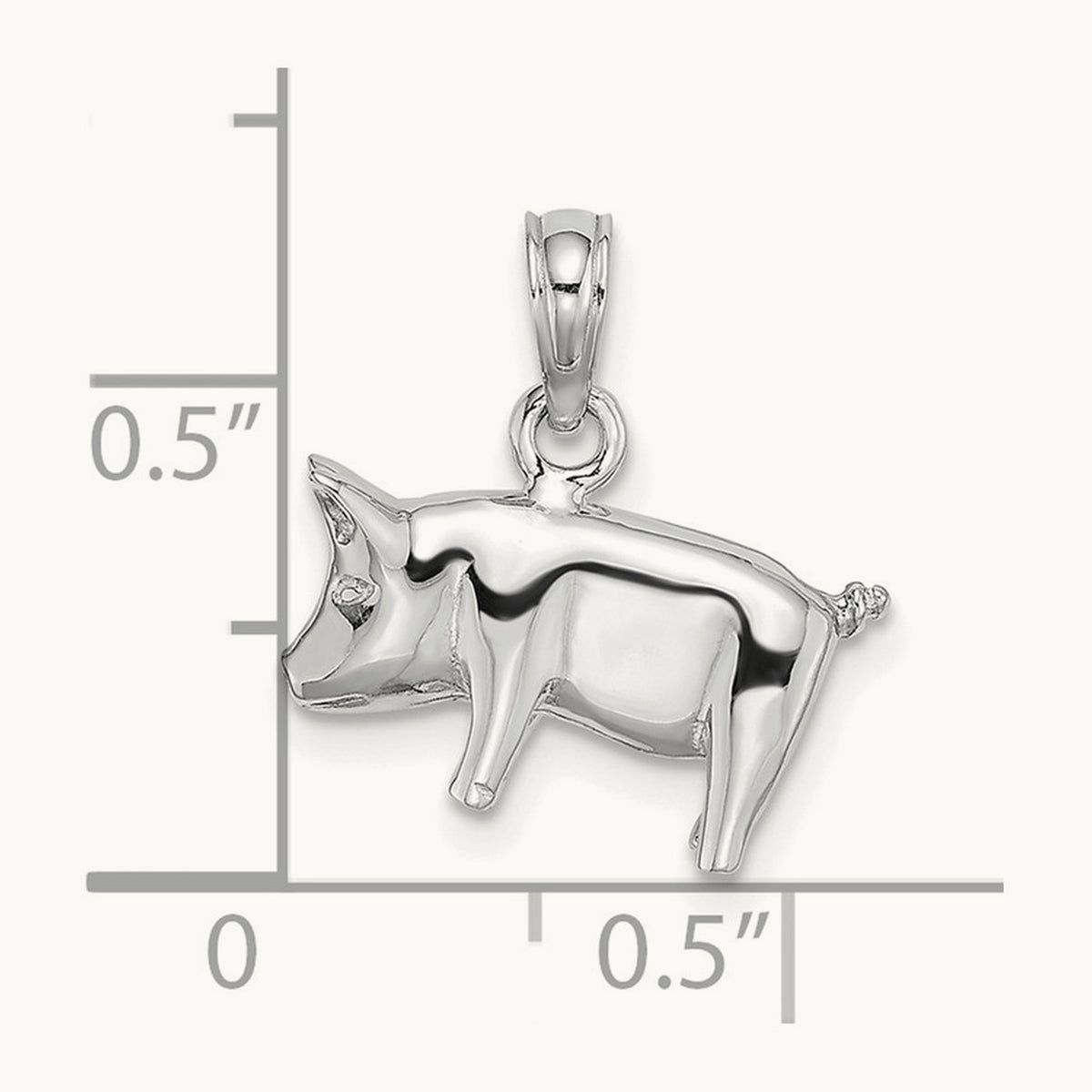 3-D Polished Pig with Curly Tail Charm — 14K White Gold
