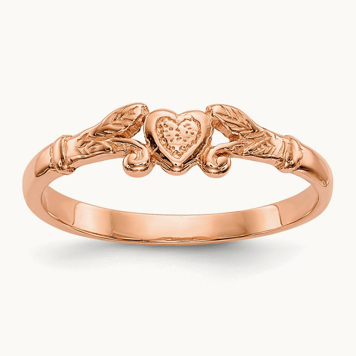 Textured Mini Heart Baby Ring — 14K Rose Gold, 1