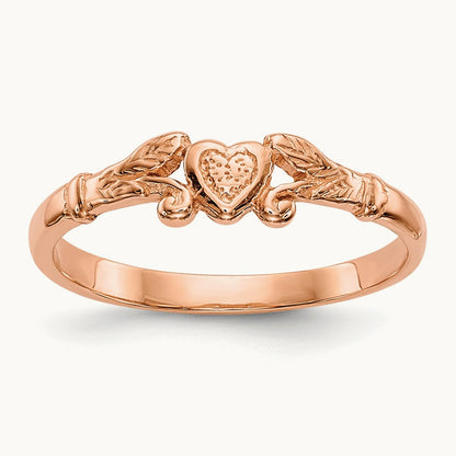 Textured Mini Heart Baby Ring — 14K Rose Gold, 1